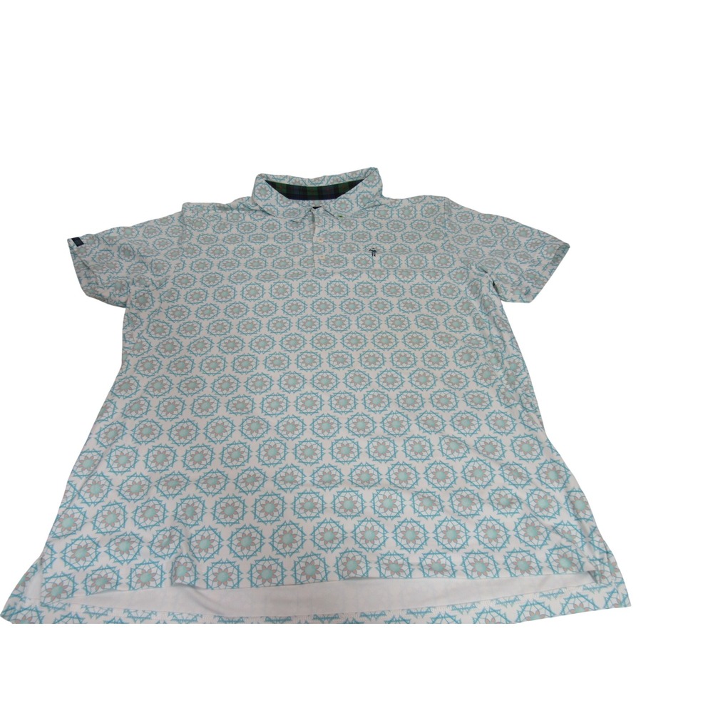 William Murray Mens XL Golf Polo Teal White Geometric Mandala Print Short Sleeve
